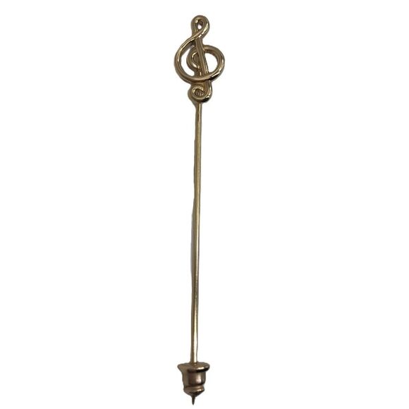 Vintage Stick Pin Music Treble Clef Note Gold Tone 2.5" Excellent Condition - Picture 1 of 3